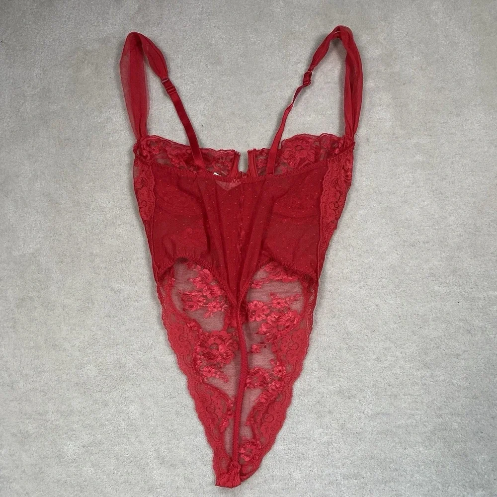 Victoria's Secret Vintage Gold Label Red Lace Sheer Teddy Size 34C Made In USA
